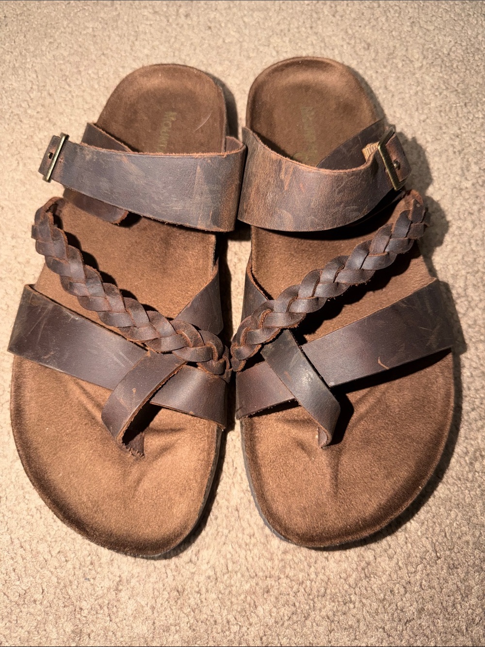 Women's Braided Brown Leather Sandals with Adjustable Strap